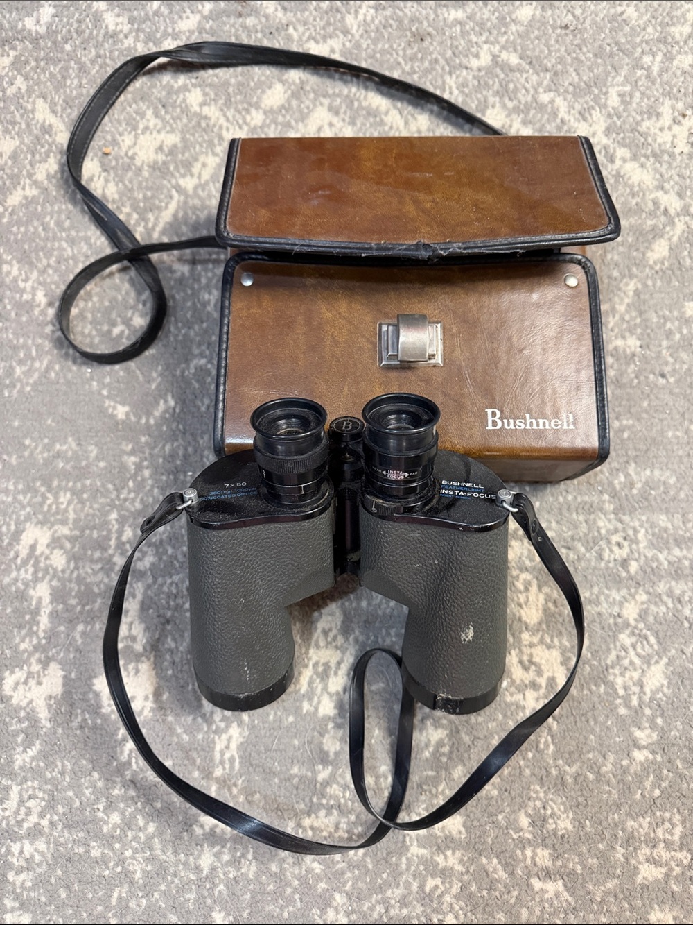 Bushnell Brown Leather Case with Black Binoculars